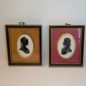 Pair of Vintage Silhouette Portraits ENID ELLIOT LINDER Framed Naval Gentlemen